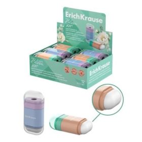 ErichKrause JOY Pastel Bloom Expositor con 12 Sacapuntas con Contenedor - Goma de Borrar - Plastico - Cuchilla Niquelada de Acer
