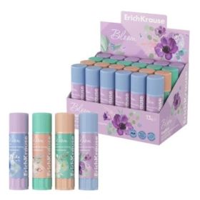 ErichKrause EasyStick Pastel Bloom Expositor con 24 Pegamentos en Barra - 13g - No Toxico - Adhesion Fuerte - Multisuperficie -
