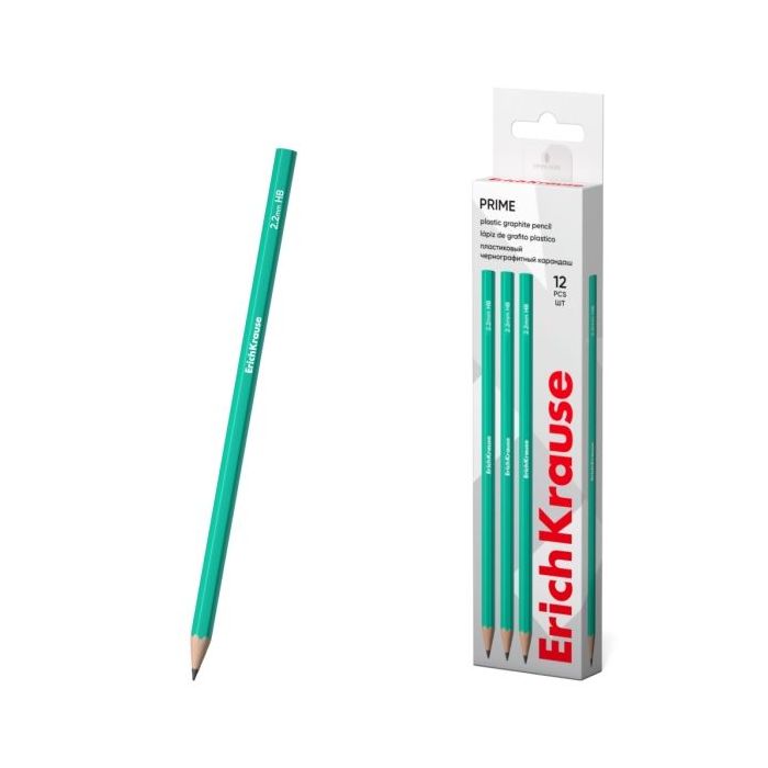 ErichKrause Prime Lapiz de Grafito - Mina HB de 2.2mm - Cuerpo Hexagonal - Plastico - Agarre Ergonomico - Color Turquesa
