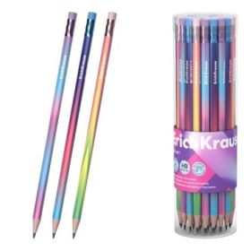 ErichKrause Galaxy Lapiz de Grafito con Goma de Borrar - Mina HB - Cuerpo Triangular - Plastico - Agarre Ergonomico - Faciles de
