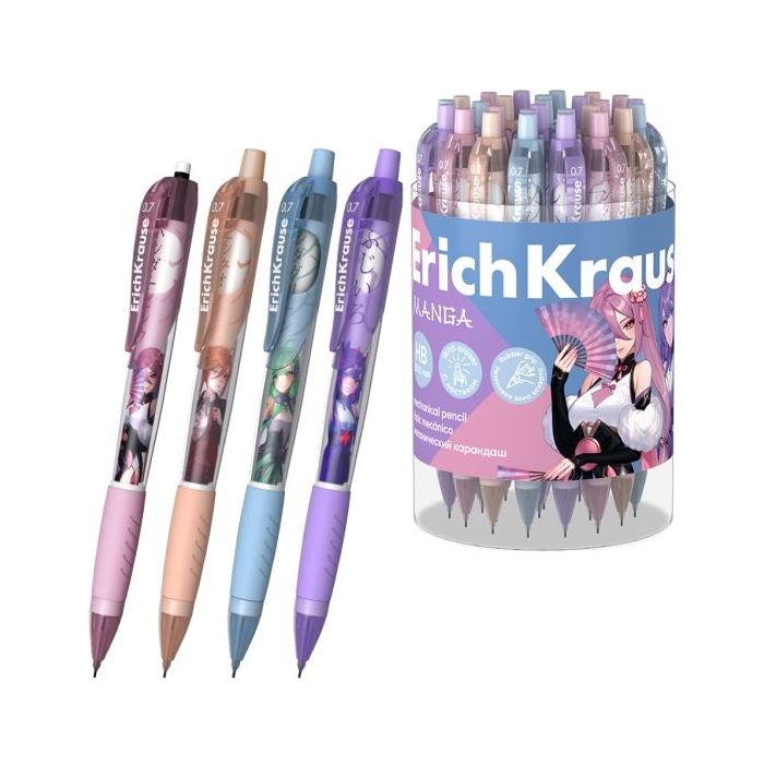 ErichKrause Manga Portaminas - Mina HB de 0.7mm - Agarre de Goma - Ergonomico - Colores Surtidos
