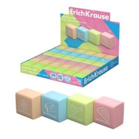 ErichKrause School Cube Expositor con 36 Gomas de Borrar - Caucho Termoplastico - No Deja Residuos - No Rasga el Papel - Libre d