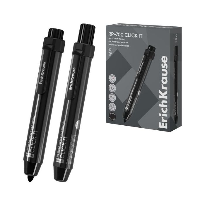 ErichKrause RP-700 Click it Rotulador Permanente - Sistema Retractil - Punta Conica - Trazo de 2.0mm - Resistente al Agua y a la