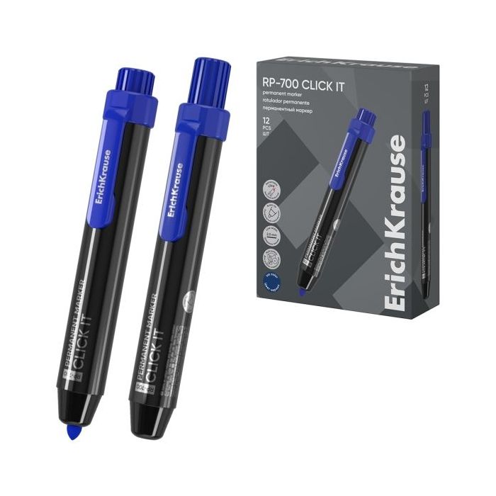 ErichKrause RP-700 Click it Rotulador Permanente - Sistema Retractil - Punta Conica - Trazo de 2.0mm - Resistente al Agua y a la