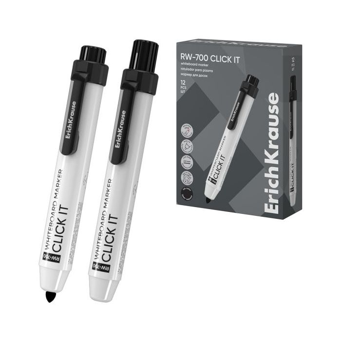 ErichKrause RW-700 Click it Rotulador para Pizarra Blanca - Sistema Retractil - Punta Conica - Trazo de 2.0mm - Tinta a Base de