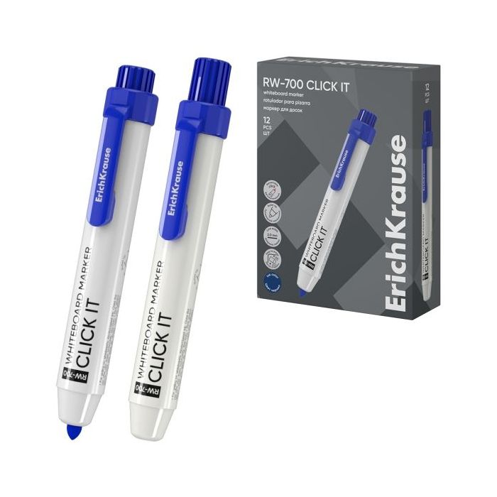 ErichKrause RW-700 Click it Rotulador para Pizarra Blanca - Sistema Retractil - Punta Conica - Trazo de 2.0mm - Tinta a Base de