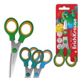 ErichKrause Junior Softy Jolly Friends Tijeras de 13cm - Puntas Redondeadas - Mango de Plastico y Goma Antideslizante - Colores