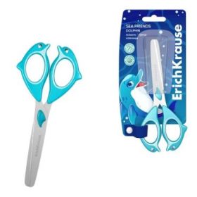 ErichKrause Sea Friends Dolphin Tijeras de 13.5cm - Puntas Redondeadas - Mangos de Plastico Resistente a Golpes con Forma - Acer