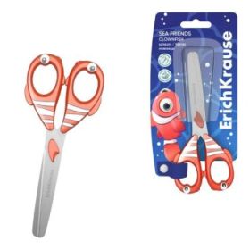 ErichKrause Sea Friends Clownfish Tijeras de 13.5cm - Puntas Redondeadas - Mangos de Plastico Resistente a Golpes con Forma - Ac