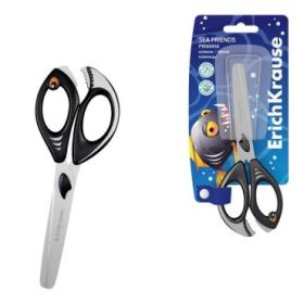 ErichKrause Sea Friends Piranha Tijeras de 14.5cm - Puntas Redondeadas - Mangos de Plastico Resistente a Golpes con Forma - Acer