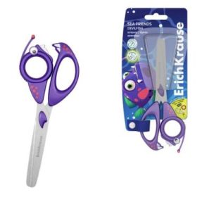 ErichKrause Sea Friends Devilfish Tijeras de 14.5cm - Puntas Redondeadas - Mangos de Plastico Resistente a Golpes con Forma - Ac
