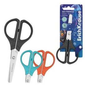 ErichKrause Sea Friends Tijeras de 13cm - Puntas Redondeadas - Mangos de Plastico Resistente a Golpes - Acero Inoxidable - Color
