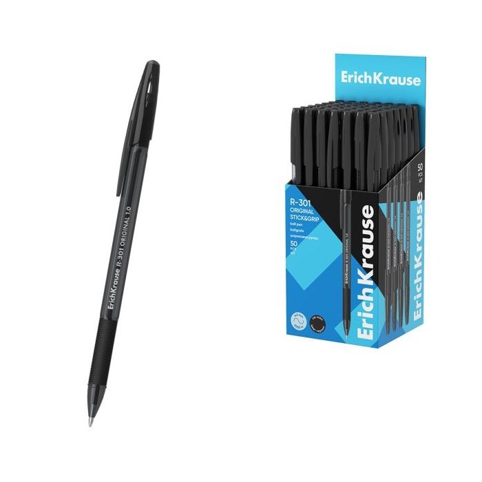 ErichKrause R-301 Stick and Grip Original Boligrafo con Capuchon - Punta de 1.0mm - Cuerpo Transparente - Trazo 0.5mm - Zona de