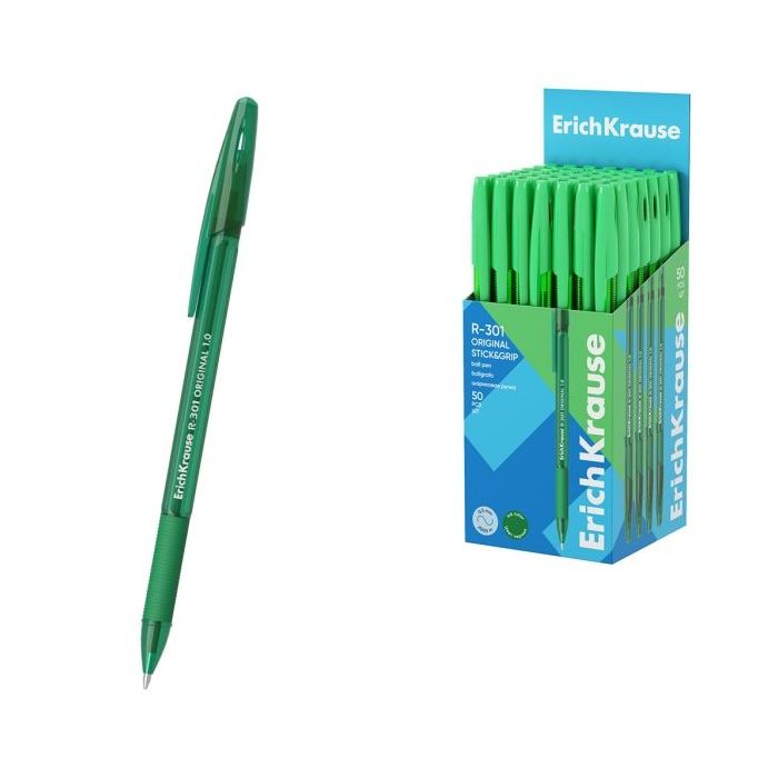 ErichKrause R-301 Stick and Grip Original Boligrafo con Capuchon - Punta de 1.0mm - Cuerpo Transparente - Trazo 0.5mm - Zona de