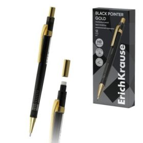 ErichKrause Black Pointer Gold Portaminas - Mina HB de 0.5mm - Goma de Borrar Integrada - Color Negro