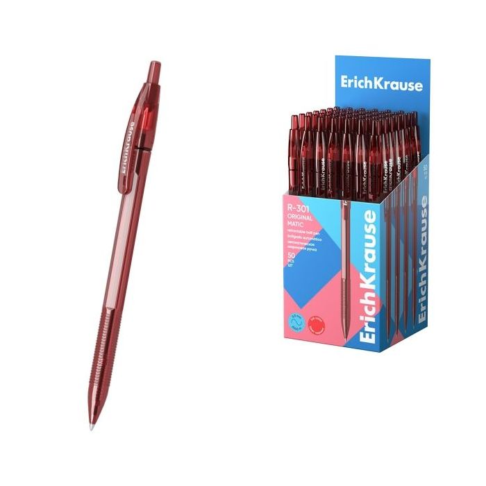 ErichKrause R-301 Matic Original Boligrafo Retractil - Punta de 1.0mm - Trazo 0.5mm - Color Rojo