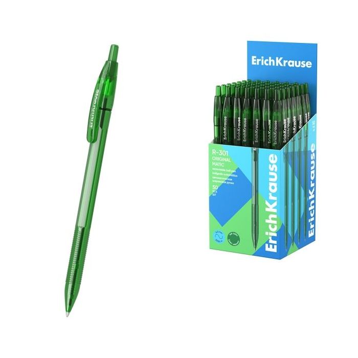 ErichKrause R-301 Matic Original Boligrafo Retractil - Punta de 1.0mm - Trazo 0.5mm - Color Verde