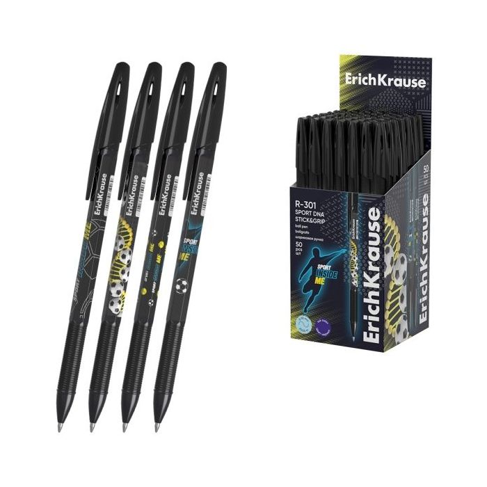 ErichKrause R-301 Stick and Grip Sport DNA Boligrafo con Capuchon - Modelos Surtidos - Trazo 0.35mm - Zona de Agarre de Goma - T