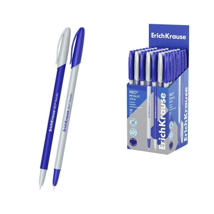 ErichKrause Neo Stick Metallic Boligrafo con Capuchon - Modelos Surtidos - Trazo 0.26mm - Tinta de Baja Viscosidad - Tapa Ventil