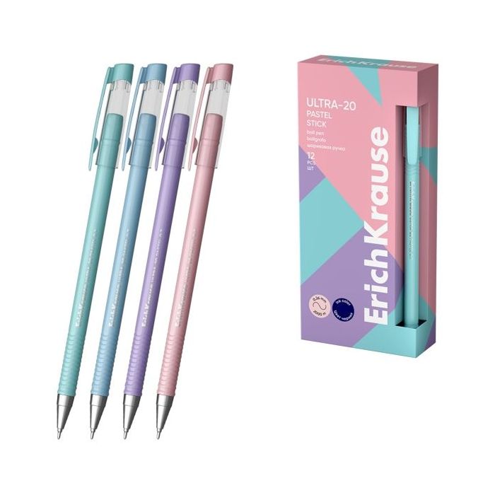 ErichKrause ULTRA-20 Stick Pastel Boligrafo con Capuchon - Modelos Surtidos - Trazo 0.26mm - Tinta de Baja Viscosidad - Tapa Ven