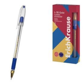 ErichKrause L-30 Gold Stick and Grip Classic Boligrafo con Capuchon - Punta de Aguja 0.7mm - Cuerpo Transparente - Trazo 0.26mm