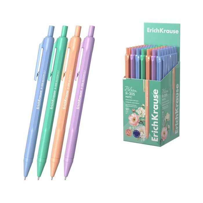 ErichKrause R-305 Matic Pastel Bloom Boligrafo Retractil - Modelos Surtidos - Trazo 0.35mm - Color Azul