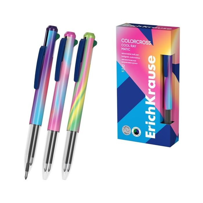 ErichKrause Colorcross Matic Cool Ray Boligrafo 3 en 1 - Punta de 0.7mm - Tinta Azul - Tinta Negra - Tinta Verde - Trazo 0.28mm