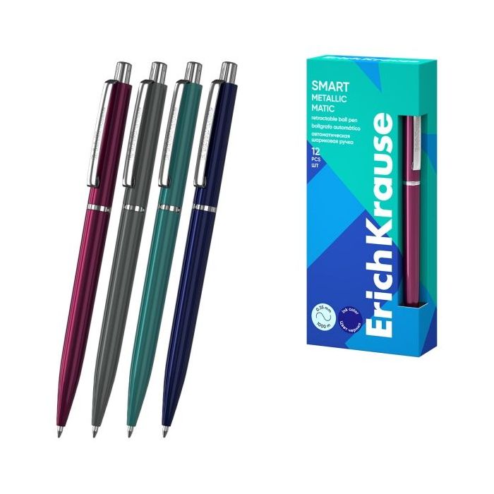 ErichKrause Smart Matic Metallic Boligrafo Retractil - Modelos Surtidos - Trazo 0.35mm - Color Azul