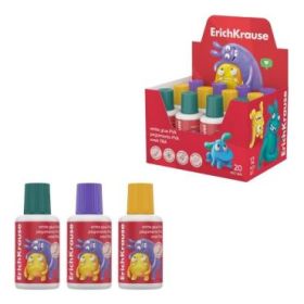 ErichKrause Jolly Friends Expositor con 12 Botellas de Cola Blanca PVA - Pincel Integrado - 20ml - No Toxico - Facil de Lavar -