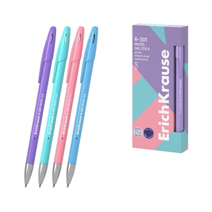 ErichKrause R-301 Gel Stick Pastel Boligrafo con Capuchon - Modelos Surtidos - Trazo 0.4mm - Tinta de Gel - Resistente al Agua -