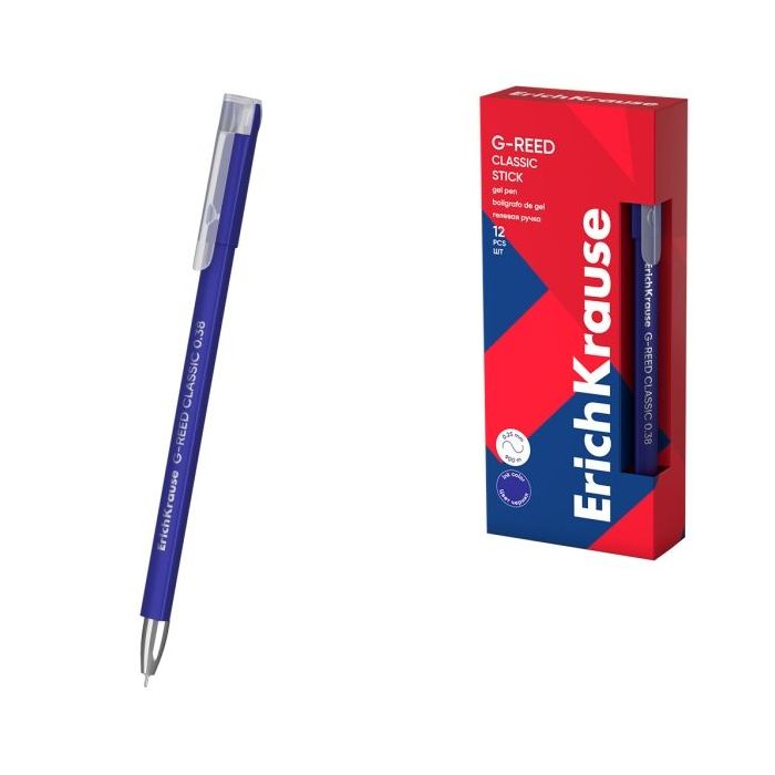 ErichKrause G-Reed Stick Classic Boligrafo con Capuchon - Punta de 0.38mm - Trazo 0.25mm - Tinta de Gel - Resistente al Agua - S