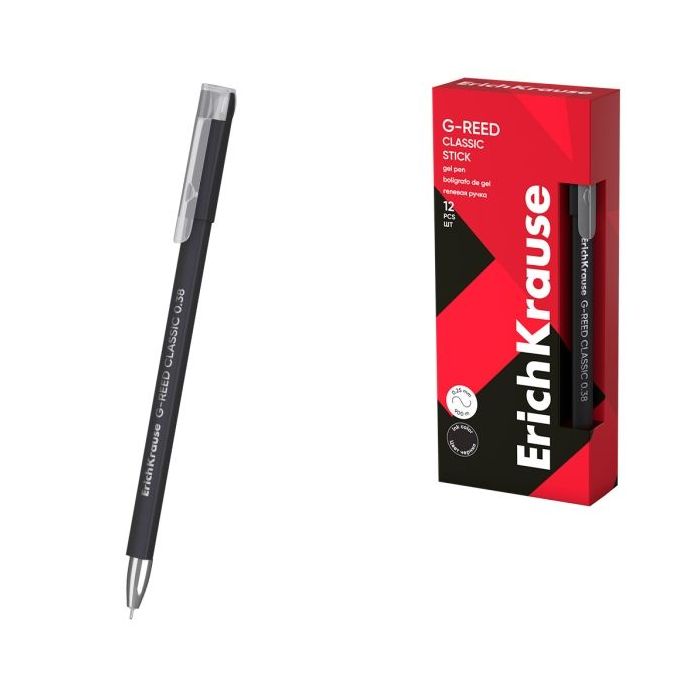 ErichKrause G-Reed Stick Classic Boligrafo con Capuchon - Punta de 0.38mm - Trazo 0.25mm - Tinta de Gel - Resistente al Agua - S