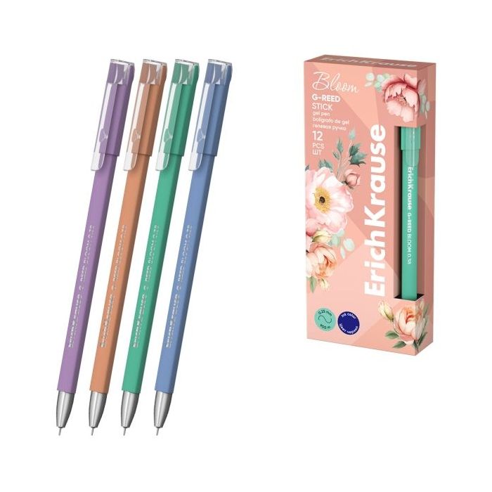 ErichKrause G-Reed Stick Pastel Bloom Boligrafo con Capuchon - Modelos Surtidos - Trazo 0.25mm - Tinta de Gel - Resistente al Ag