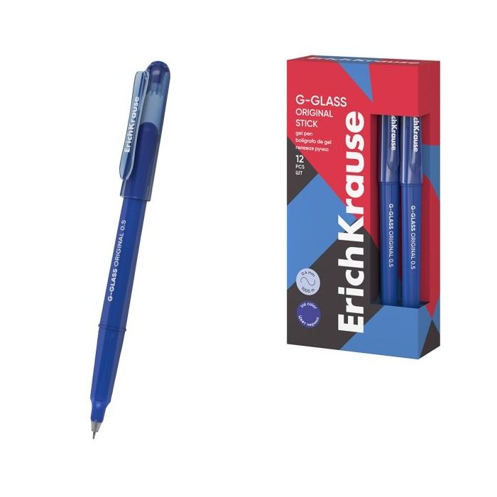ErichKrause G-Glass Stick Original Boligrafo con Capuchon - Punta de 0.5mm - Trazo 0.4mm - Tinta de Gel - Resistente al Agua - S