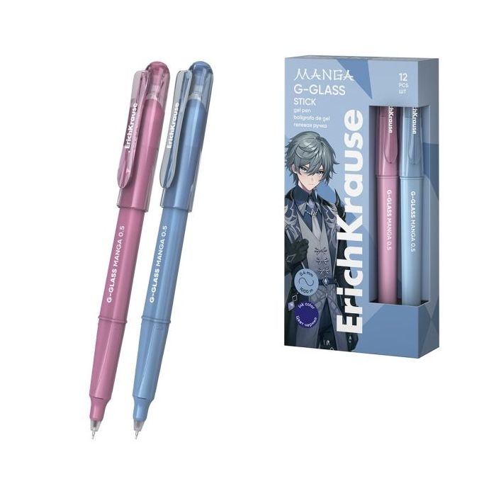 ErichKrause G-Glass Stick Manga Boligrafo con Capuchon - Modelos Surtidos - Trazo 0.4mm - Tinta de Gel - Resistente al Agua - Se