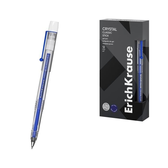 ErichKrause Crystal Stick Classic Boligrafo con Capuchon - Punta de 0.5mm - Trazo 0.4mm - Tinta de Gel - Resistente al Agua - Se