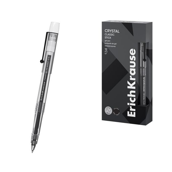 ErichKrause Crystal Stick Classic Boligrafo con Capuchon - Punta de 0.5mm - Trazo 0.4mm - Tinta de Gel - Resistente al Agua - Se