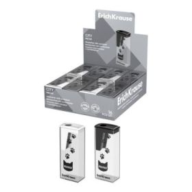 ErichKrause City Meow Expositor con 16 Sacapuntas con Contenedor - Plastico - Cuchilla Niquelada de Acero al Carbono - Orificio