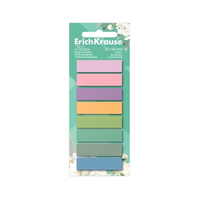 ErichKrause Pastel Bloom Pack de 8 Blocs de 20 Marcadores de Pagina - Reposicionables - Plastico - 12x45mm - Colores Surtidos
