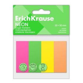 ErichKrause Neon Pack de 4 Blocs de 50 Marcadores de Pagina - Reposicionables - Papel de 75g/m2 - 20X50mm - Pegamento a Base de