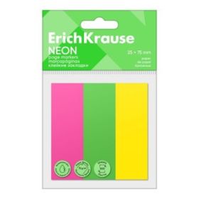 ErichKrause Neon Pack de 3 Blocs de 100 Marcadores de Pagina - Reposicionables - Papel de 75g/m2 - 25X75mm - Colores Surtidos