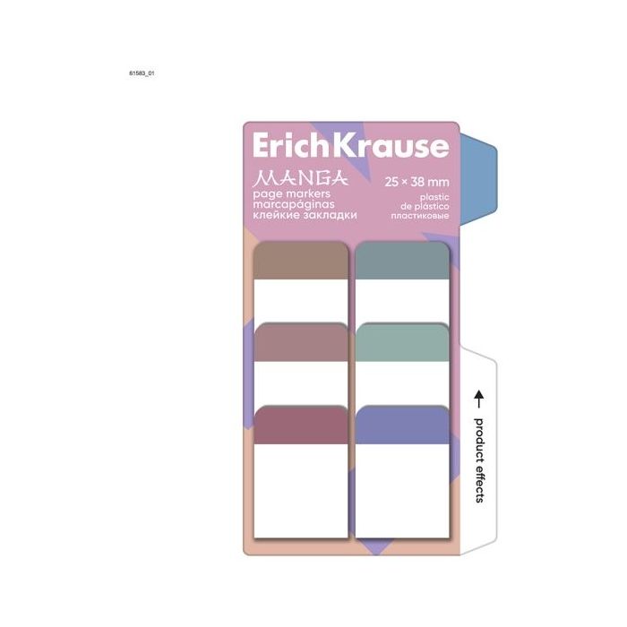ErichKrause Manga Pack de 6 Blocs de 10 Marcadores de Pagina - Reposicionables - Plastico - 25X38mm - Colores Surtidos