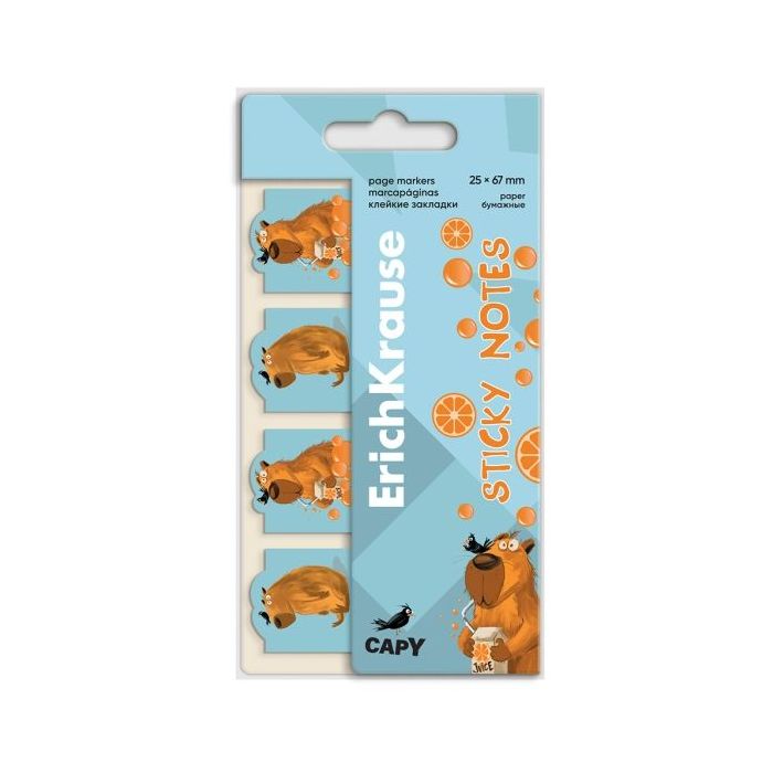 ErichKrause Happy Capy Pack de 4 Blocs de 20 Marcadores de Pagina - Reposicionables - Papel - 25X67mm - Colores Surtidos