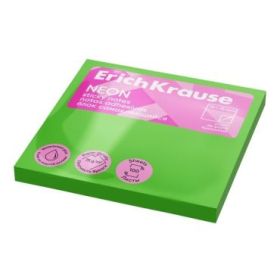 ErichKrause Neon Bloc de 100 Notas Adhesivas Reposicionables - Papel de 75g/m2 - 75x75mm - Pegamento a Base de Agua - Color Verd