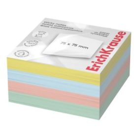 ErichKrause Bloc de 400 Notas Adhesivas Reposicionables - Papel de 75g/m2 - 75x75mm - Pegamento a Base de Agua - Colores Surtido