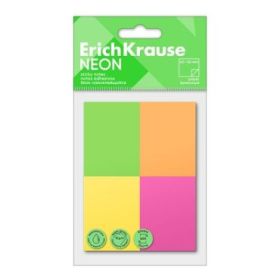 ErichKrause Neon Pack de 4 Blocs de 100 Notas Adhesivas Reposicionables - Papel de 75g/m2 - 40X50mm - Pegamento a Base de Agua -
