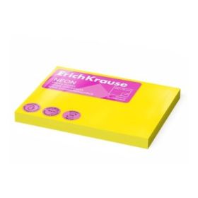 ErichKrause Neon Bloc de 100 Notas Adhesivas Reposicionables - Papel de 75g/m2 - 75x100mm - Pegamento a Base de Agua - Color Ama