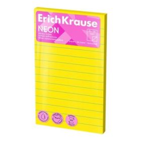 ErichKrause Neon Bloc de 100 Notas Adhesivas Reposicionables - Papel de 75g/m2 - 75x125mm - Pegamento a Base de Agua - Colores S