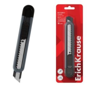 ErichKrause Butterfly Classic Cuter con Fijador Automatico - Metalico - Hoja de 18mm de Ancho - Cuerpo en Plastico - Color Gris