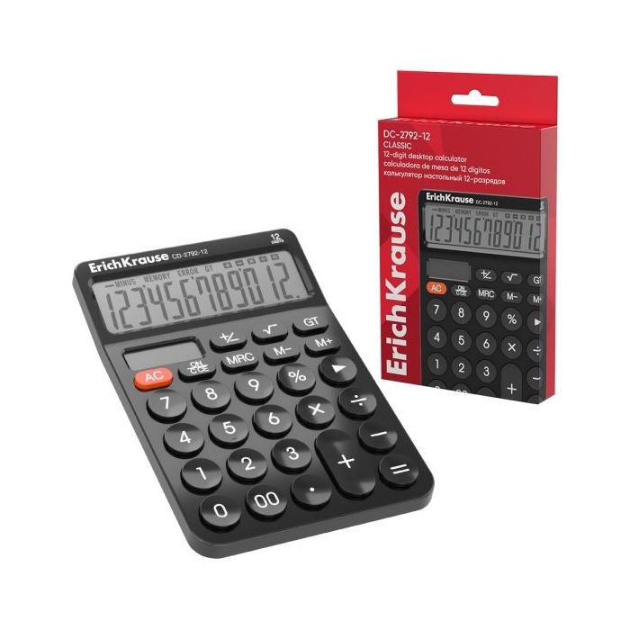 ErichKrause DC-2792-12 Classic Calculadora de Sobremesa - Pantalla LCD de 12 Digitos - Apagado Automatico - Alimentacion Solar -